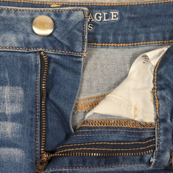 3/$20 AEO Hi Rise Shortie Denim Shorts High Waisted Stretch Raw Hem Cut Off Jean - Picture 5 of 12